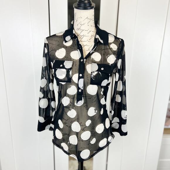 INC International Concepts Sheer Polka Dot Button Blouse Size XS - Picture 1 of 8